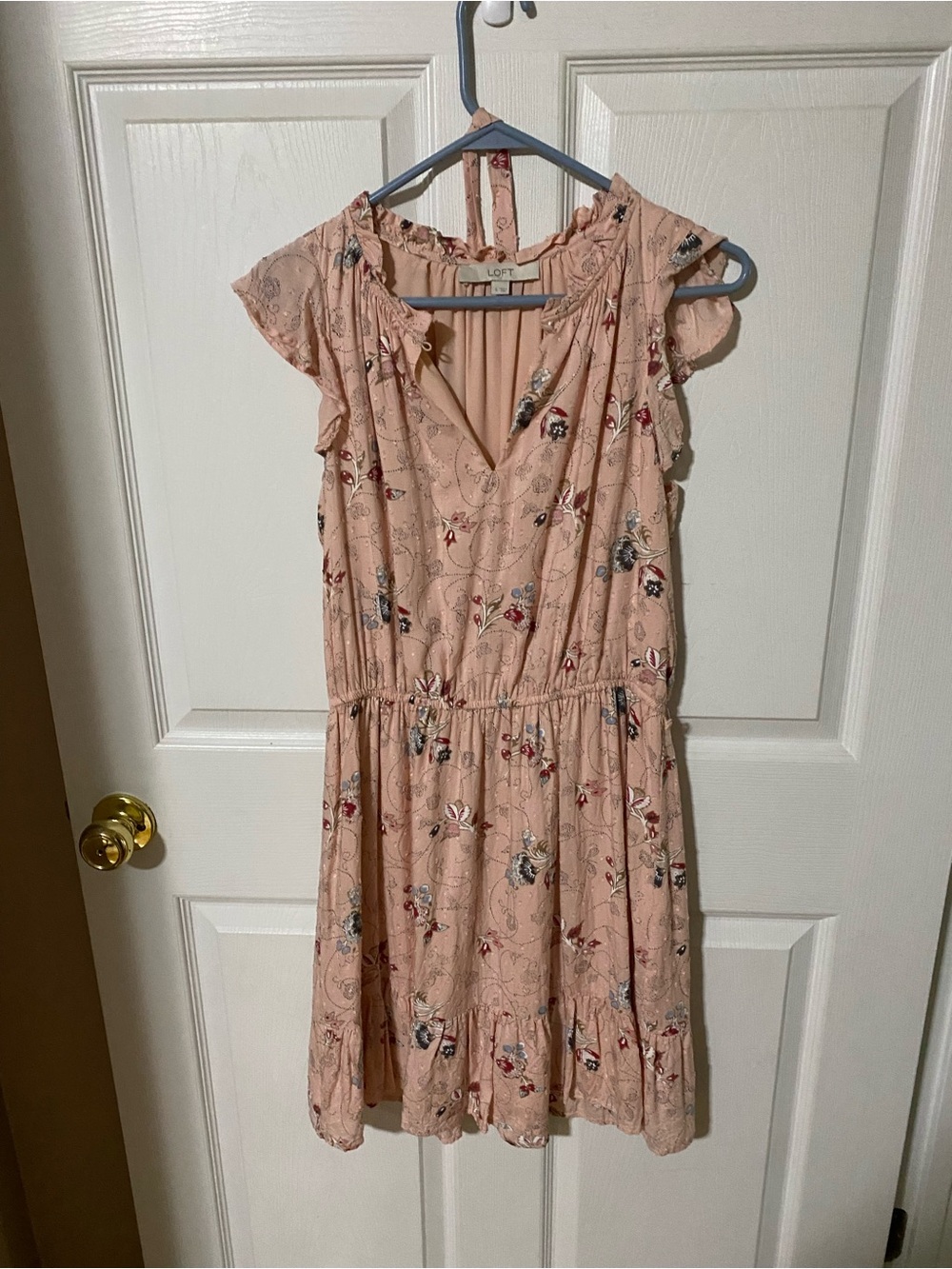 LOFT Peach Floral Ruffle Sleeve Dress